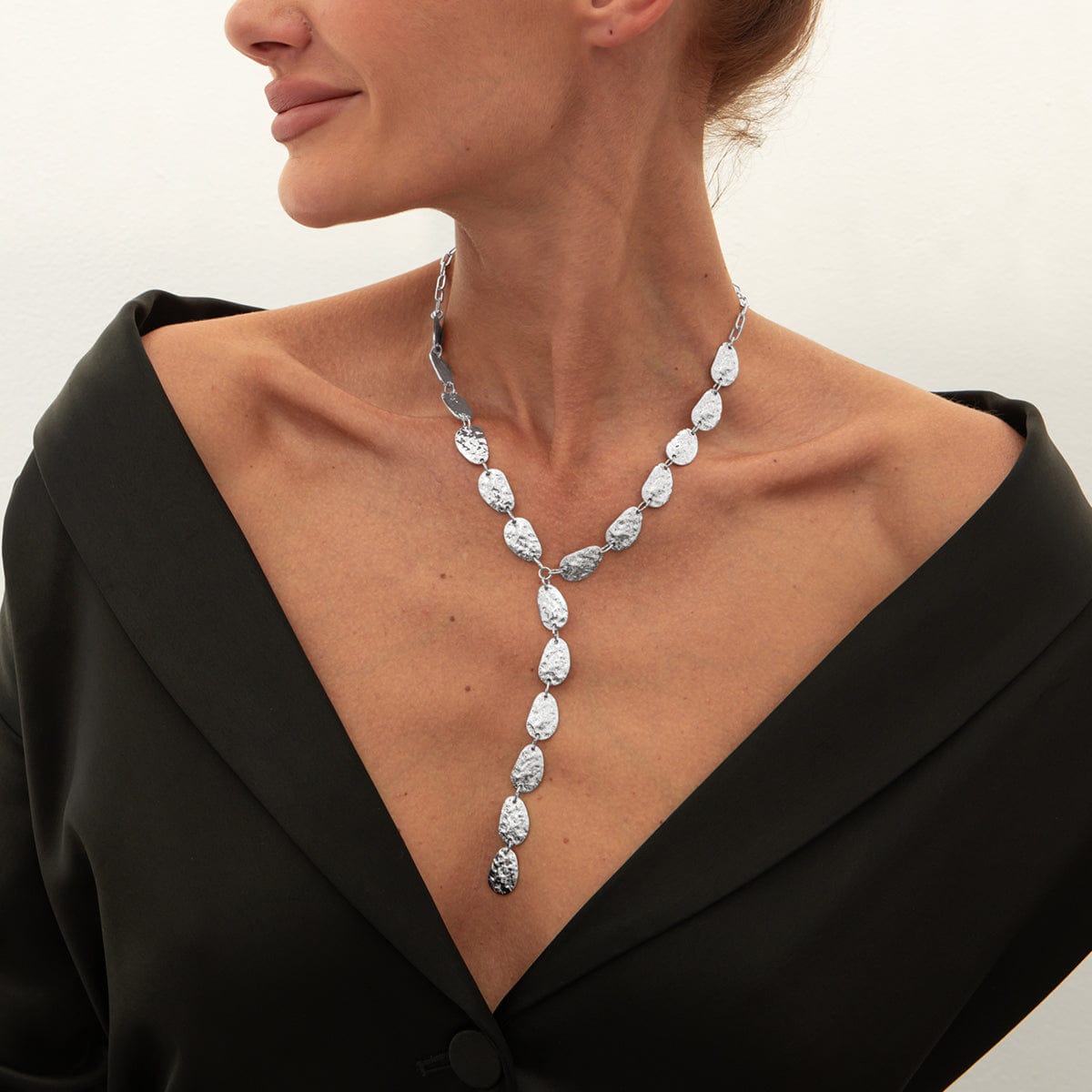 Geometric Textured Waterdrop Y Necklace - ArtGalleryZen