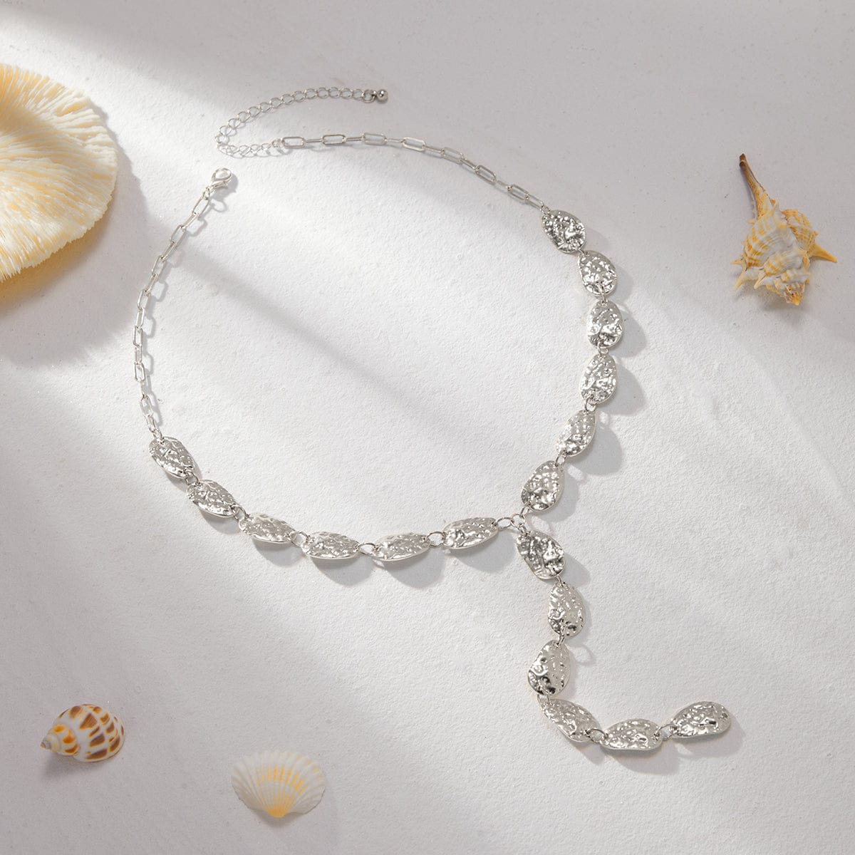 Geometric Textured Waterdrop Y Necklace - ArtGalleryZen