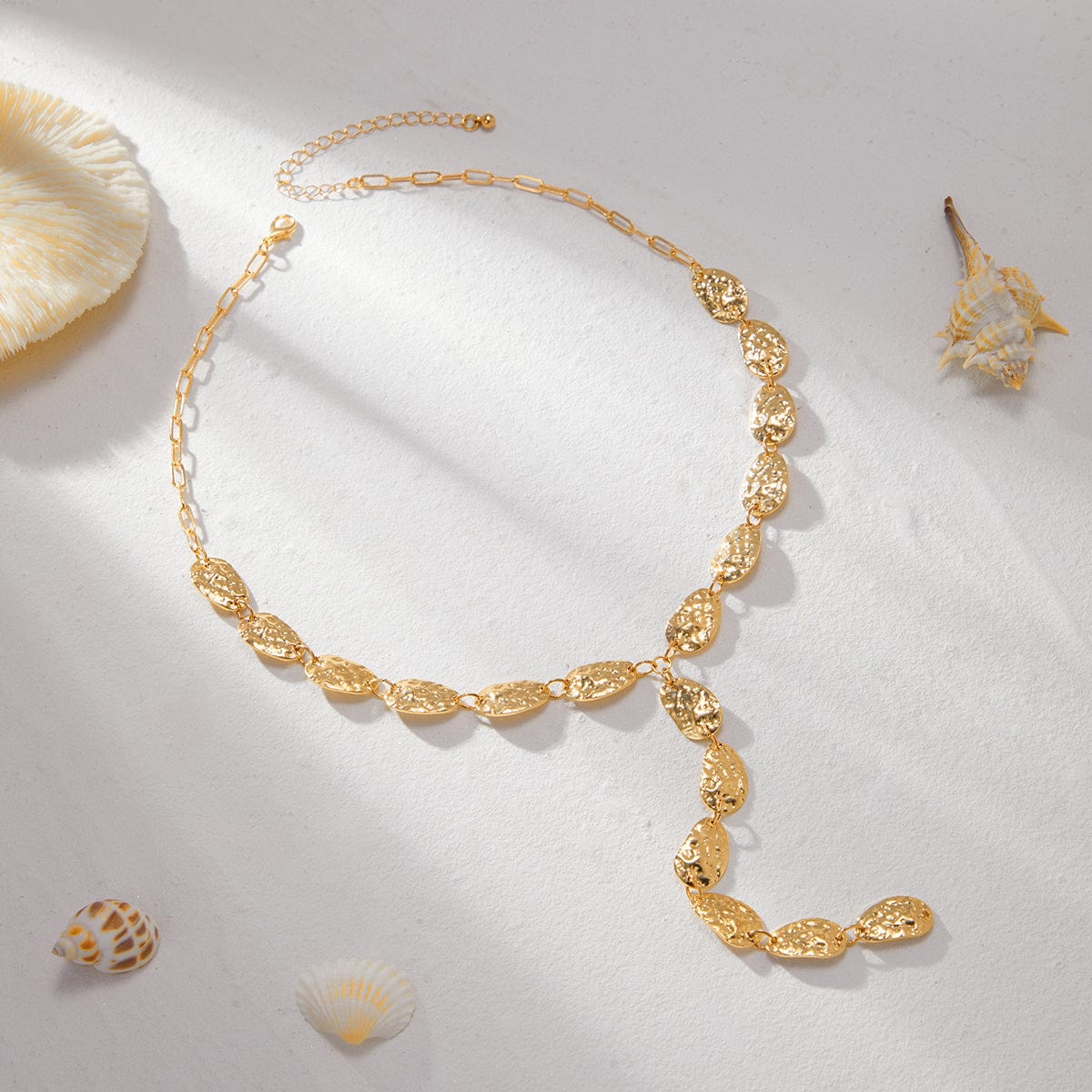 Geometric Textured Waterdrop Y Necklace - ArtGalleryZen