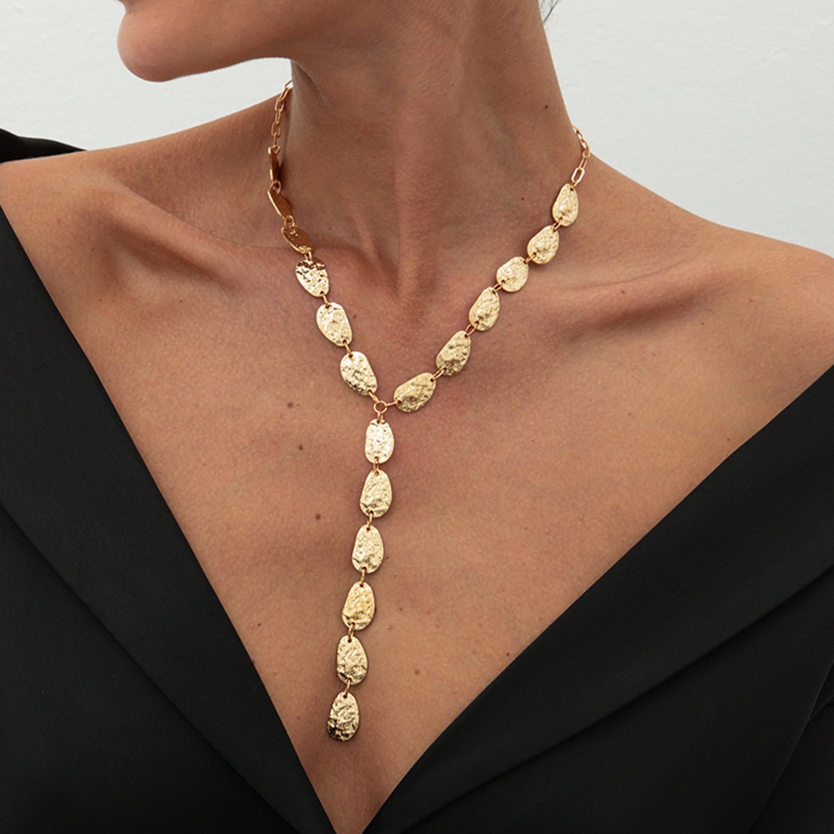 Geometric Textured Waterdrop Y Necklace - ArtGalleryZen