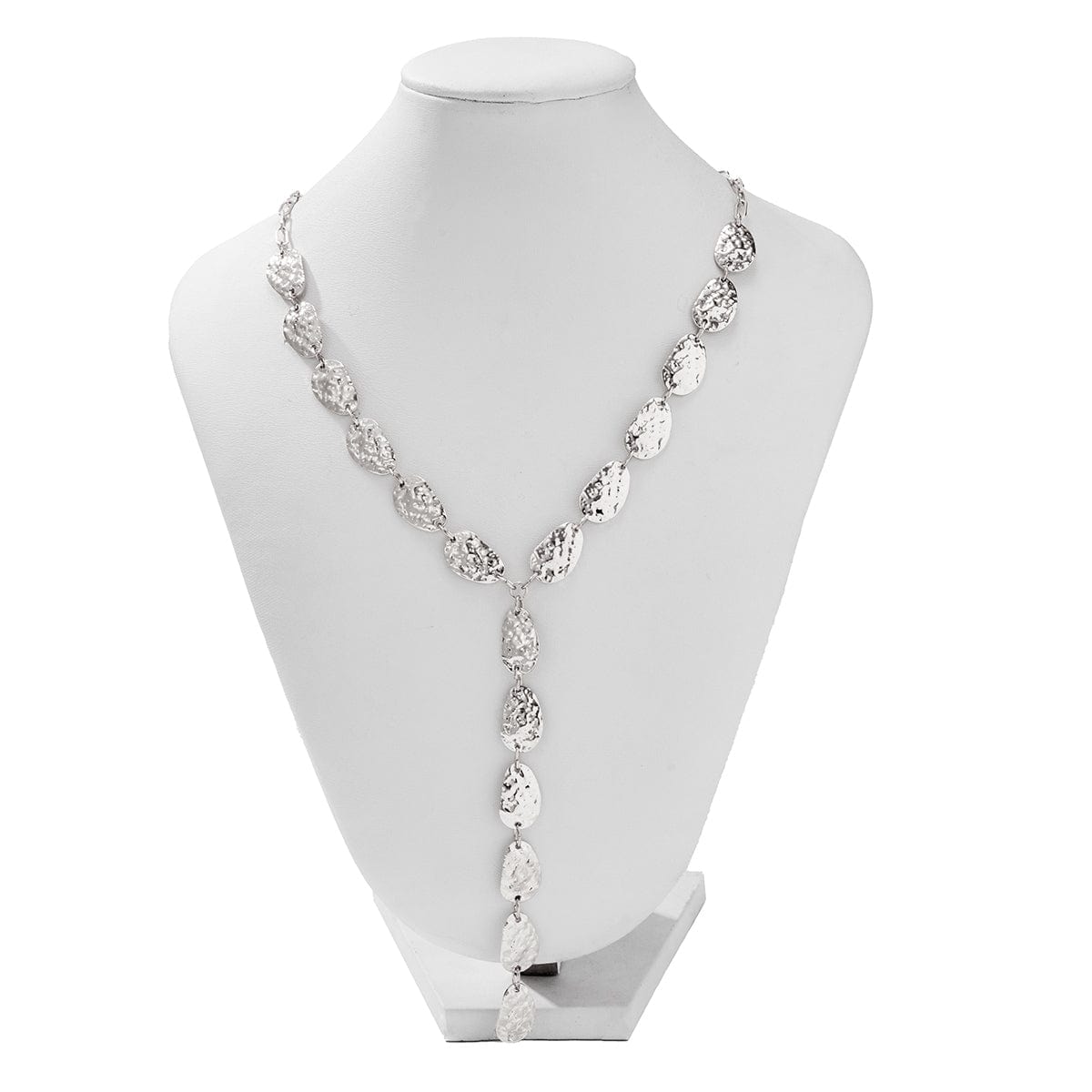 Geometric Textured Waterdrop Y Necklace - ArtGalleryZen