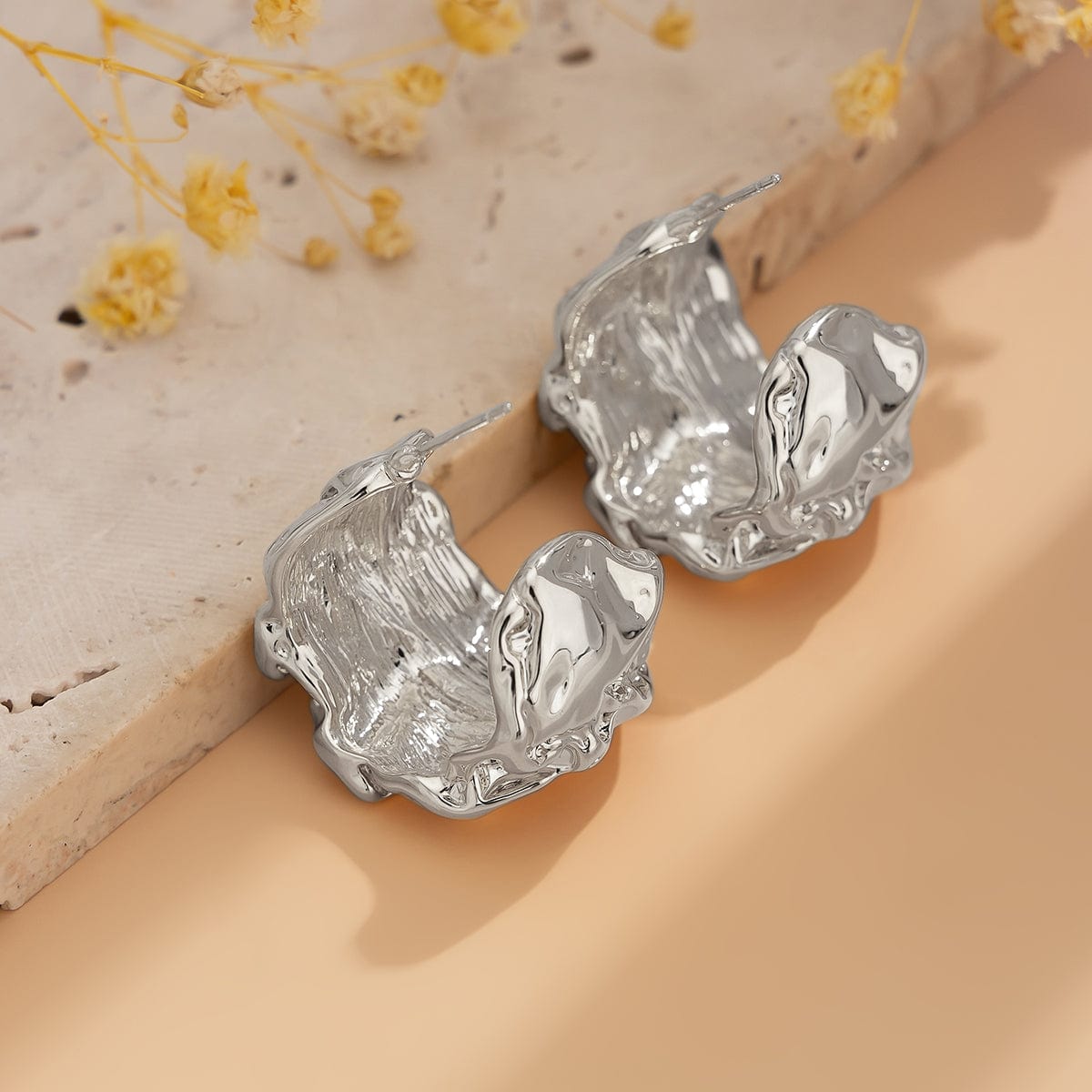 Geometric Textured Wide C Shaped Earrings - ArtGalleryZen