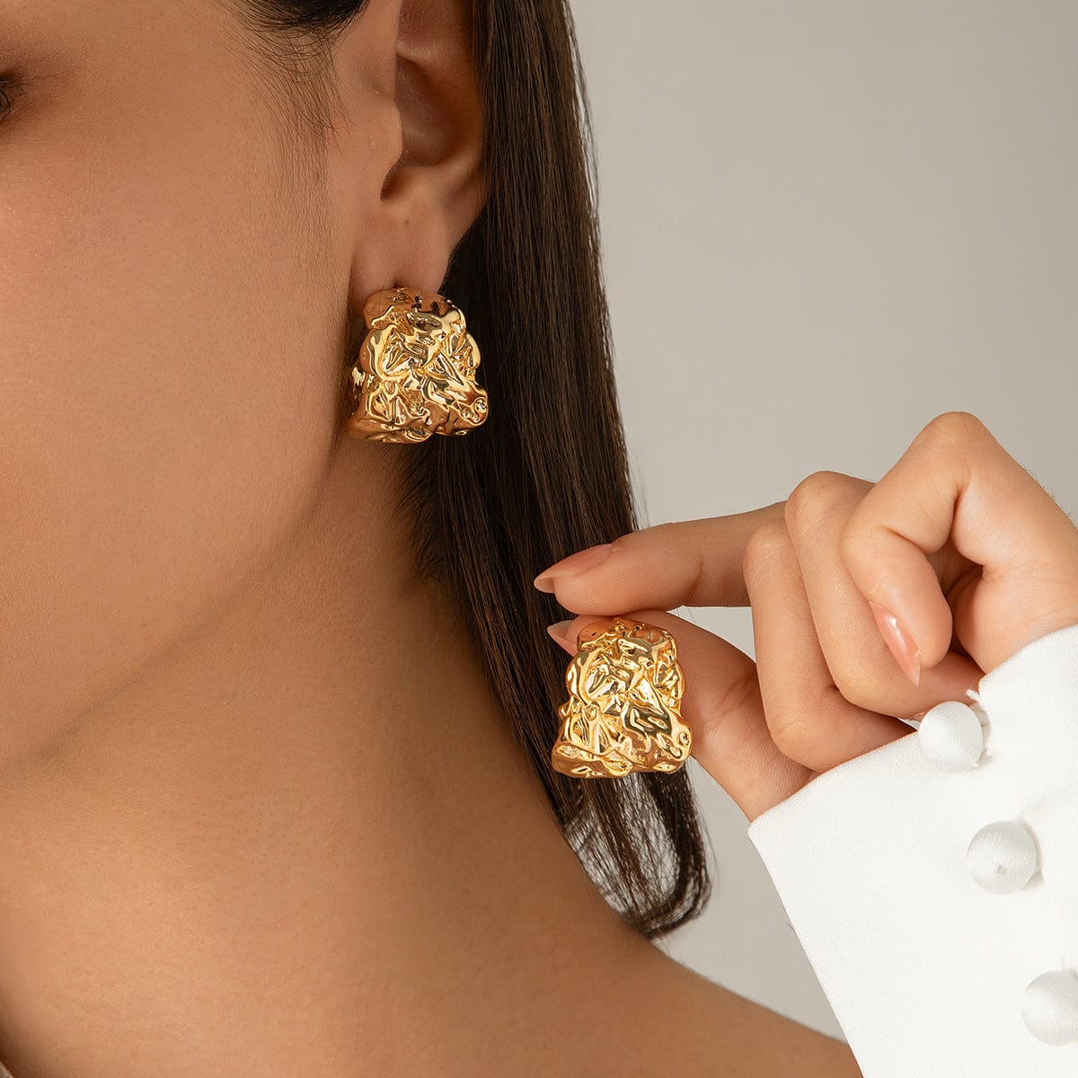 Geometric Textured Wide C Shaped Earrings