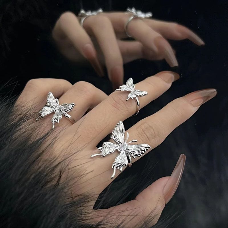 Geometric Three Butterflies Ring Set - ArtGalleryZen