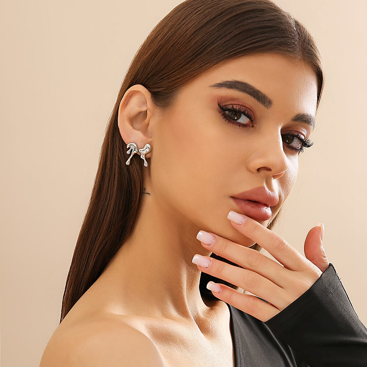 Geometric Tiny Gold Silver Tone Lava Earrings - ArtGalleryZen