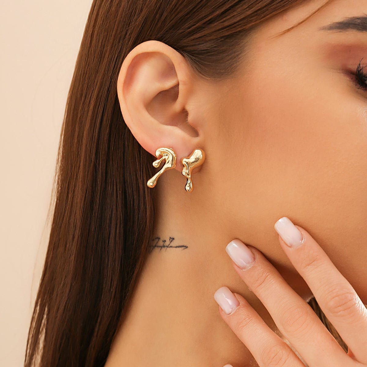 Geometric Tiny Gold Silver Tone Lava Earrings - ArtGalleryZen