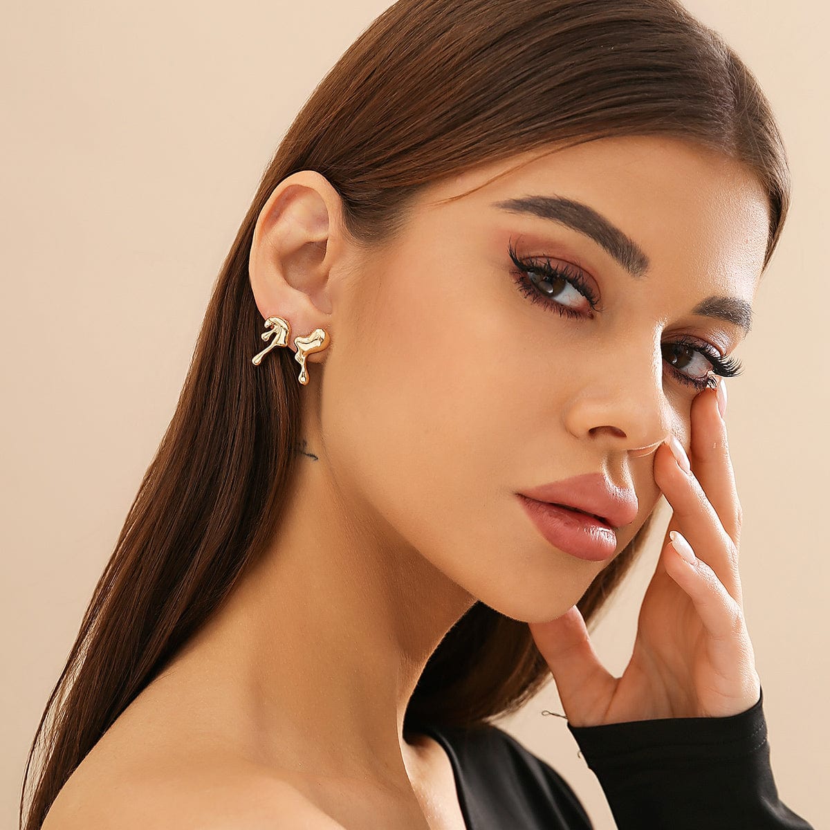 Geometric Tiny Gold Silver Tone Lava Earrings - ArtGalleryZen