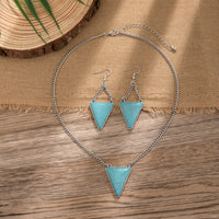 Thumbnail for Geometric Triangle Turquoise Pendant Necklace Earrings Set