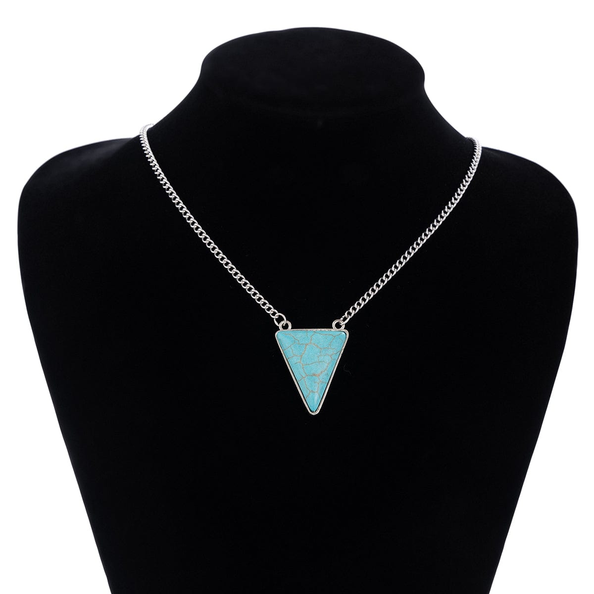 Geometric Triangle Turquoise Pendant Necklace Earrings Set