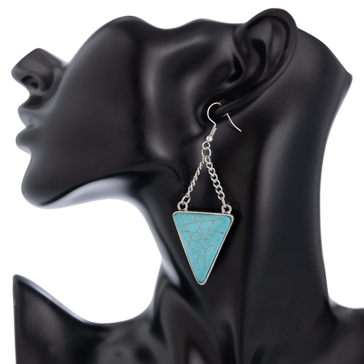 Geometric Triangle Turquoise Pendant Necklace Earrings Set