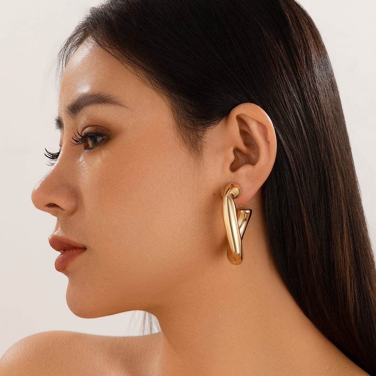 Geometric Twisted Chunky Open Hoop Stud Earrings