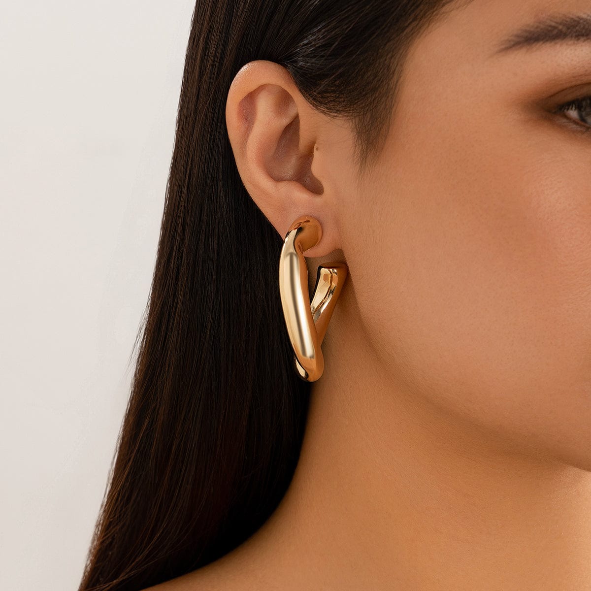 Geometric Twisted Chunky Open Hoop Stud Earrings