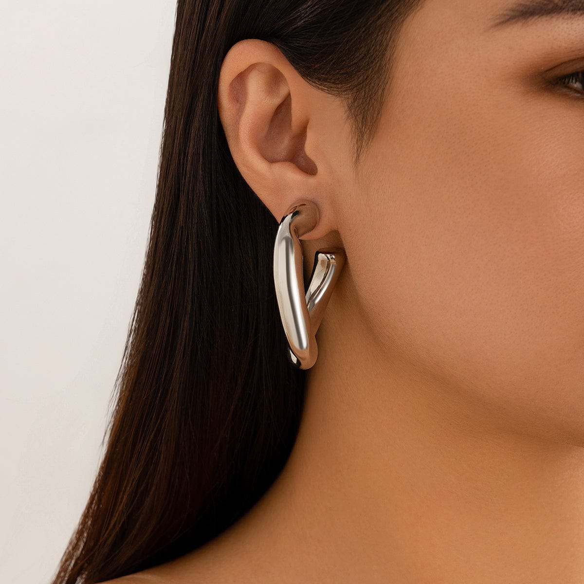 Geometric Twisted Chunky Open Hoop Stud Earrings