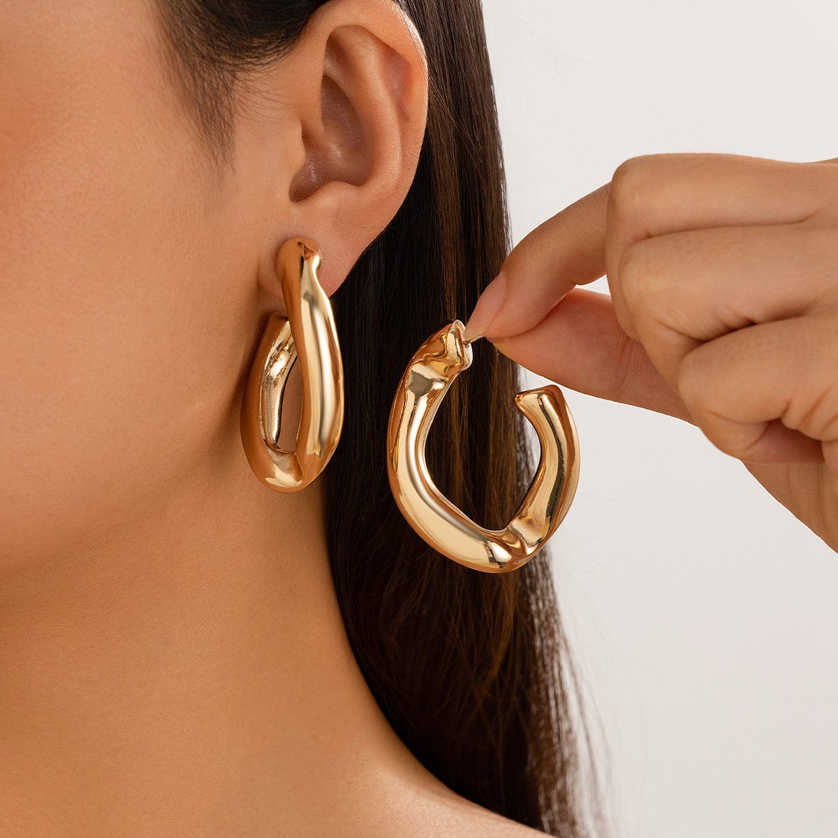 Geometric Twisted Chunky Open Hoop Stud Earrings