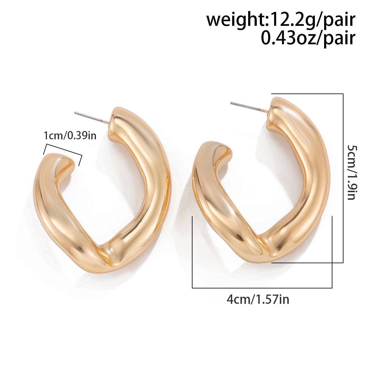 Geometric Twisted Chunky Open Hoop Stud Earrings