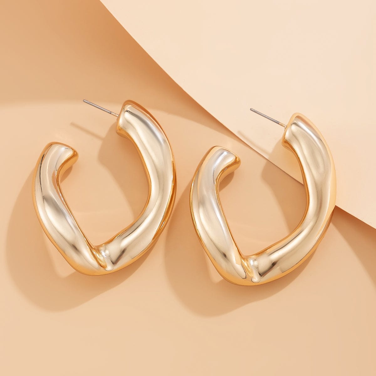 Geometric Twisted Chunky Open Hoop Stud Earrings