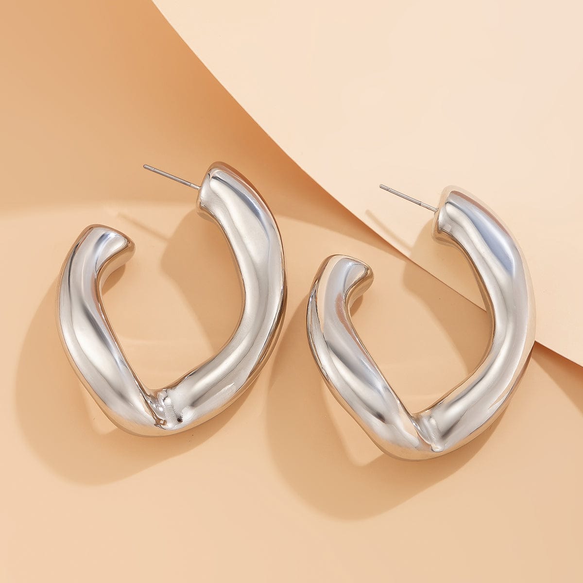 Geometric Twisted Chunky Open Hoop Stud Earrings