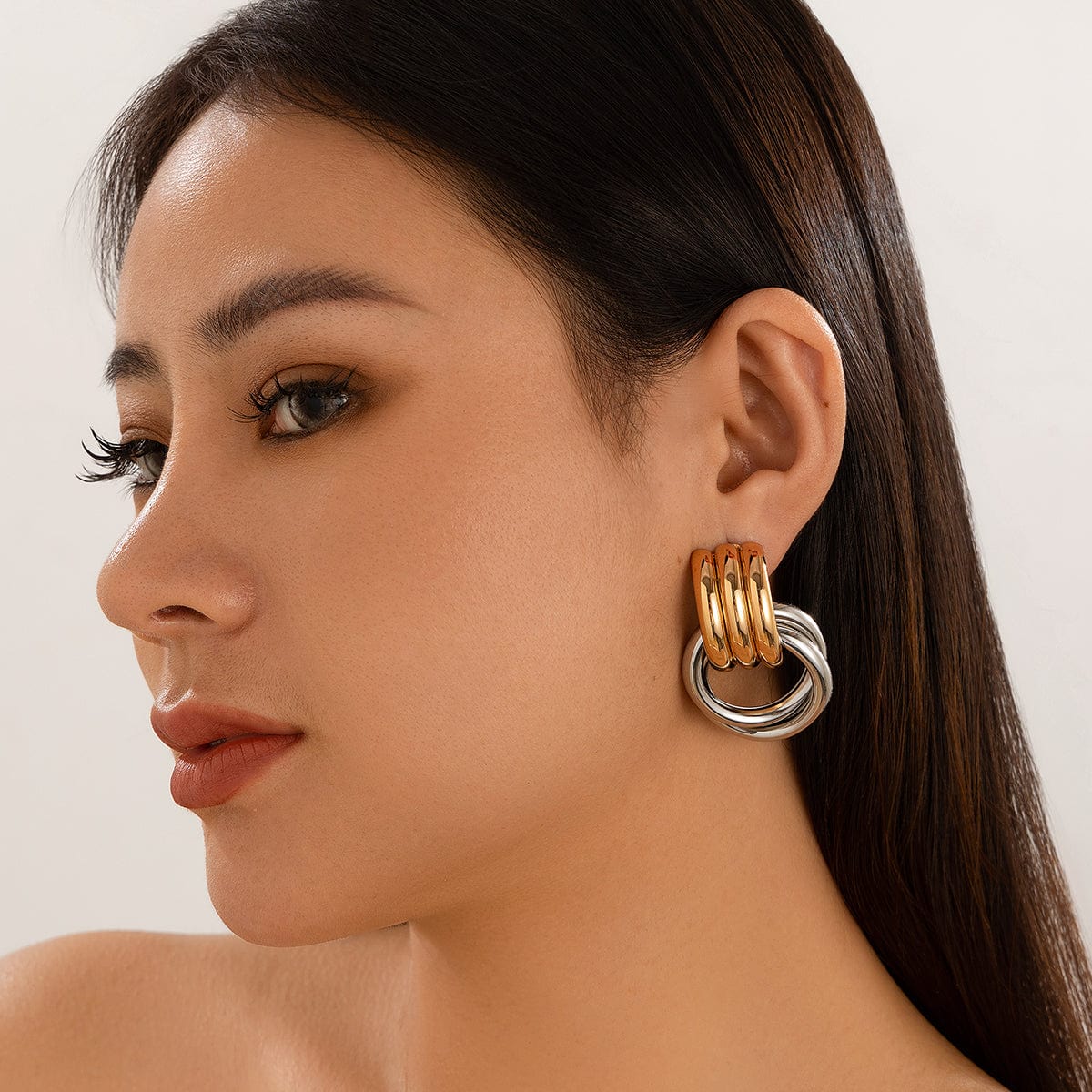 Geometric Two Tone Duo Hoop Dangle Earrings