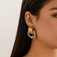 Thumbnail for Geometric Two Tone Duo Hoop Dangle Earrings