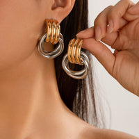 Thumbnail for Geometric Two Tone Duo Hoop Dangle Earrings