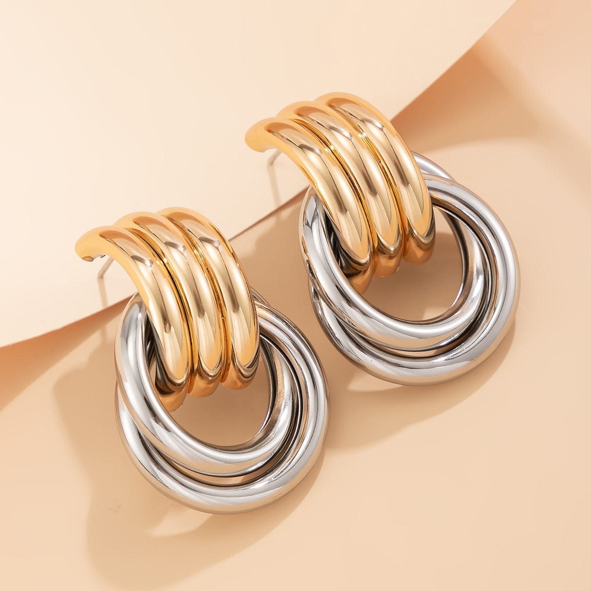 Geometric Two Tone Duo Hoop Dangle Earrings