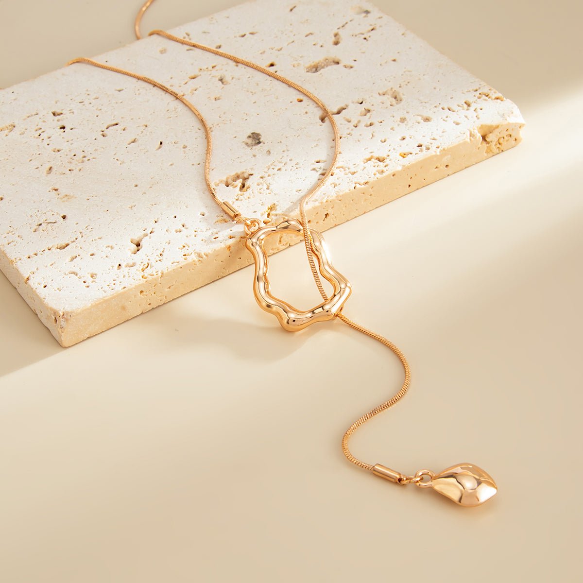 Geometric Waterdrop Pendant Lava Long Chain Necklace - ArtGalleryZen