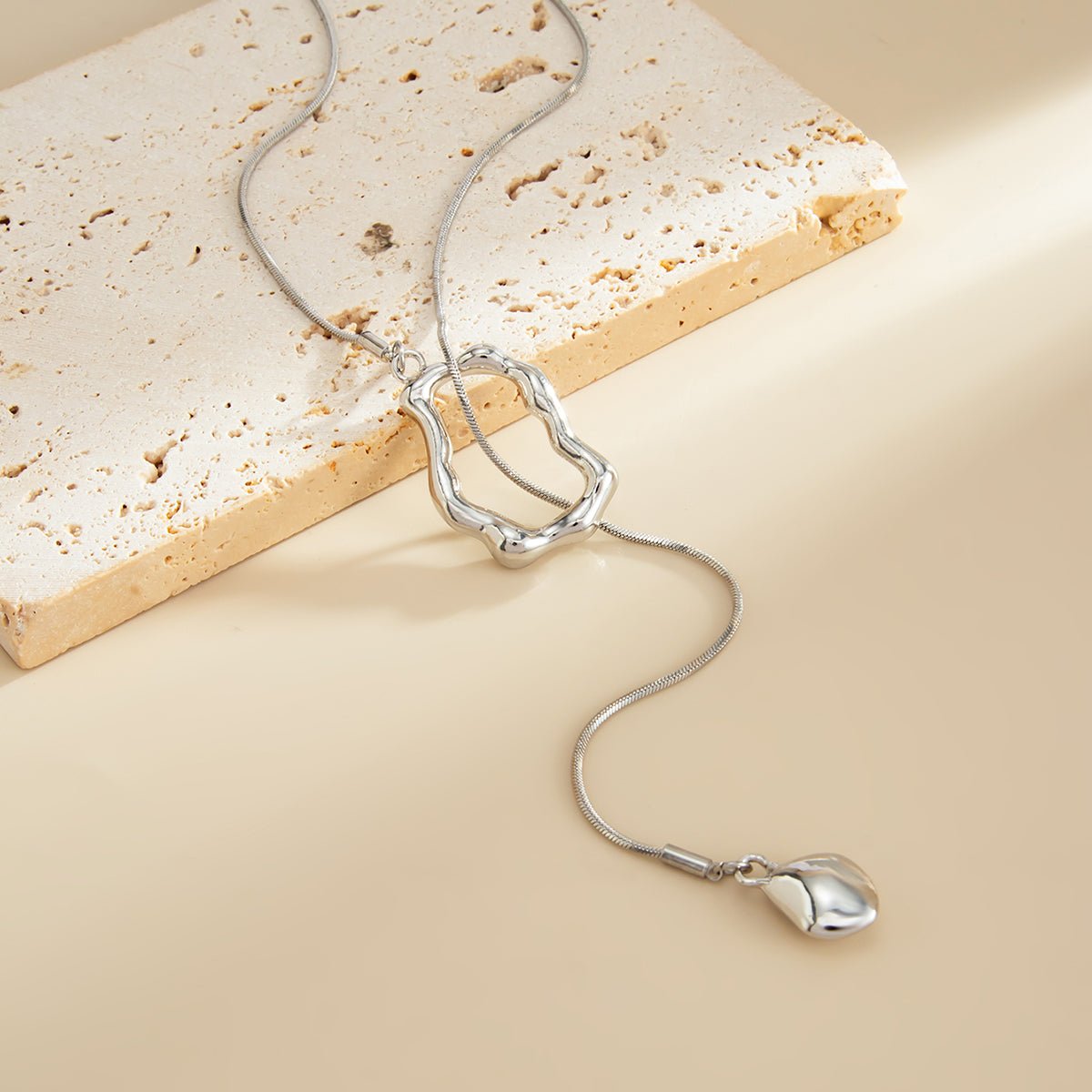 Geometric Waterdrop Pendant Lava Long Chain Necklace - ArtGalleryZen