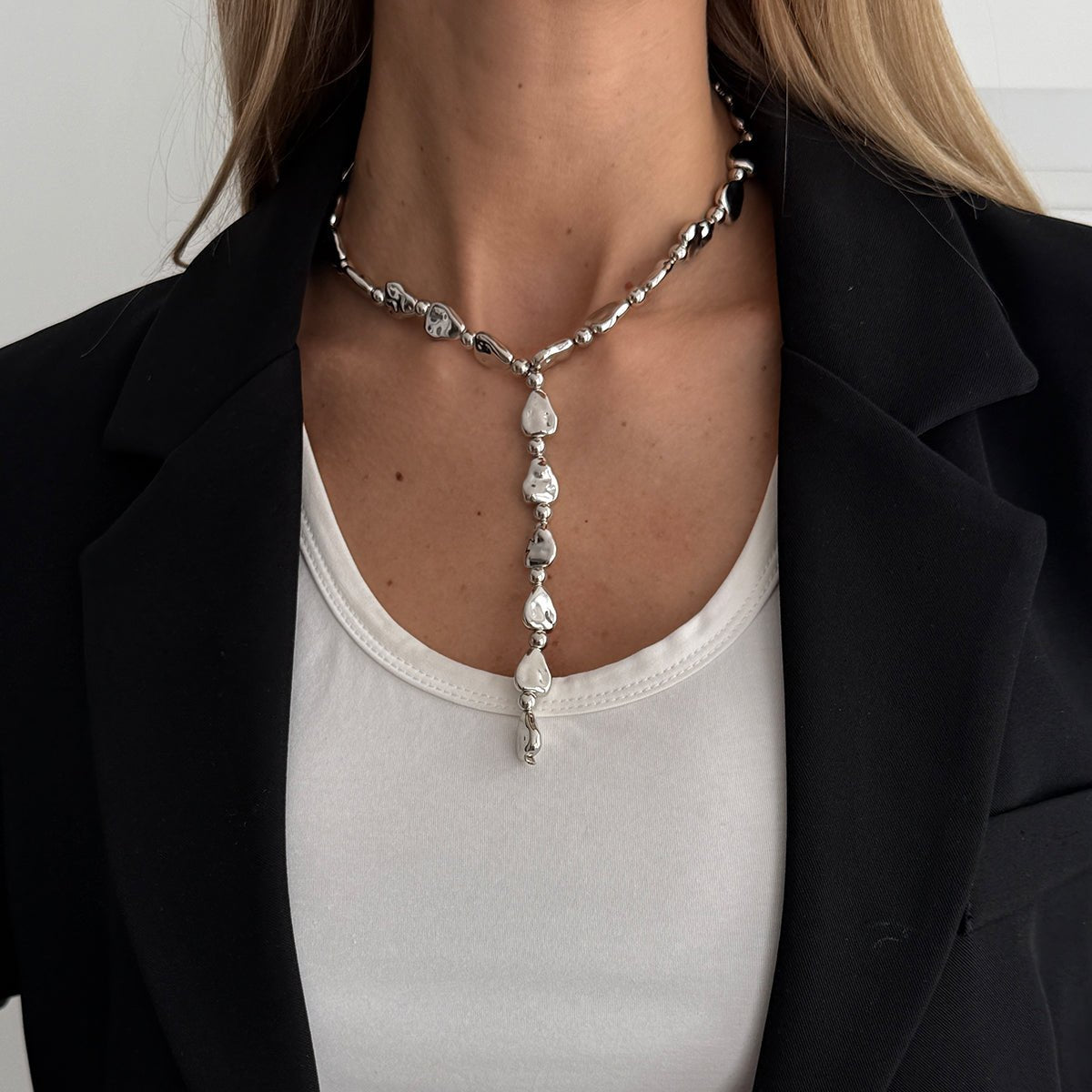 Geometric Waterdrop Y Necklace Gold Silver Layering Pendant - ArtGalleryZen