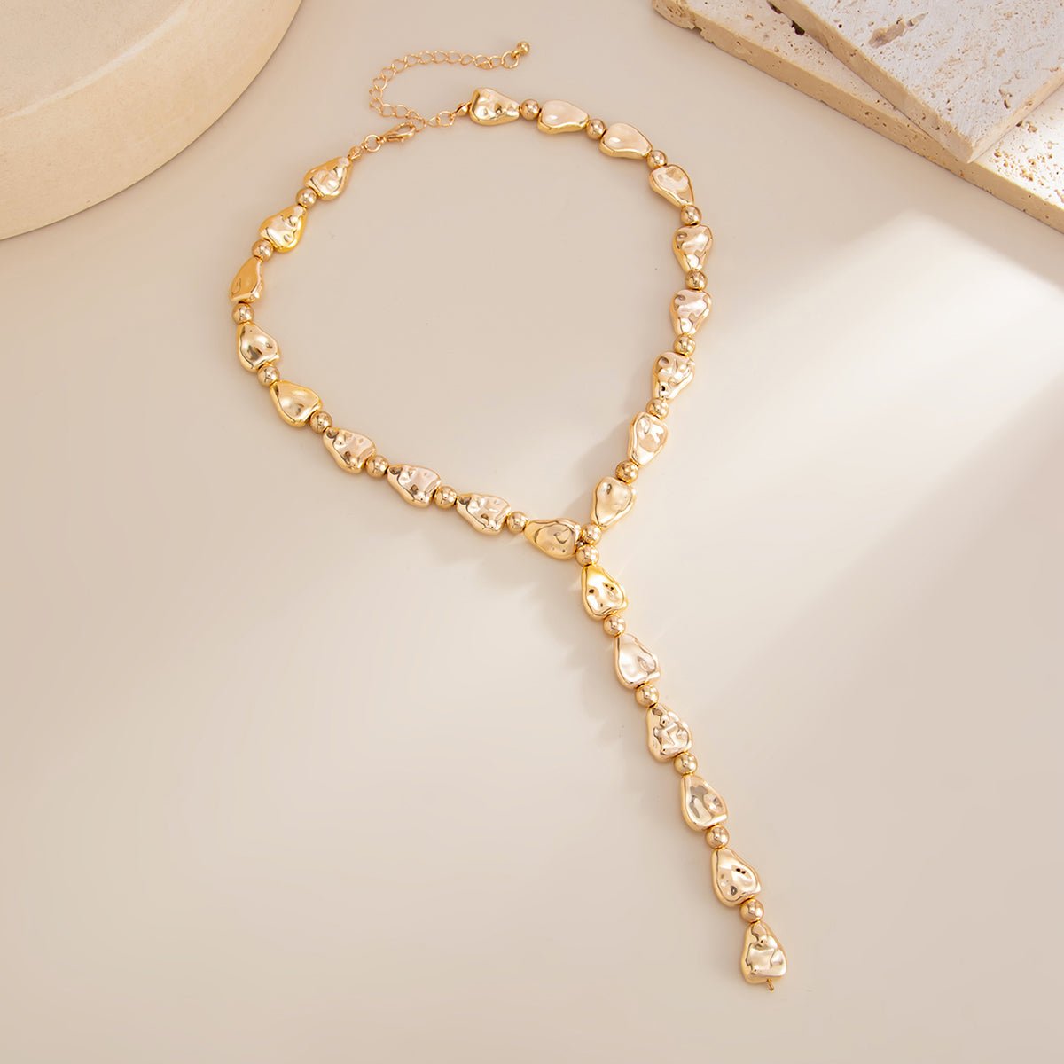 Geometric Waterdrop Y Necklace Gold Silver Layering Pendant - ArtGalleryZen