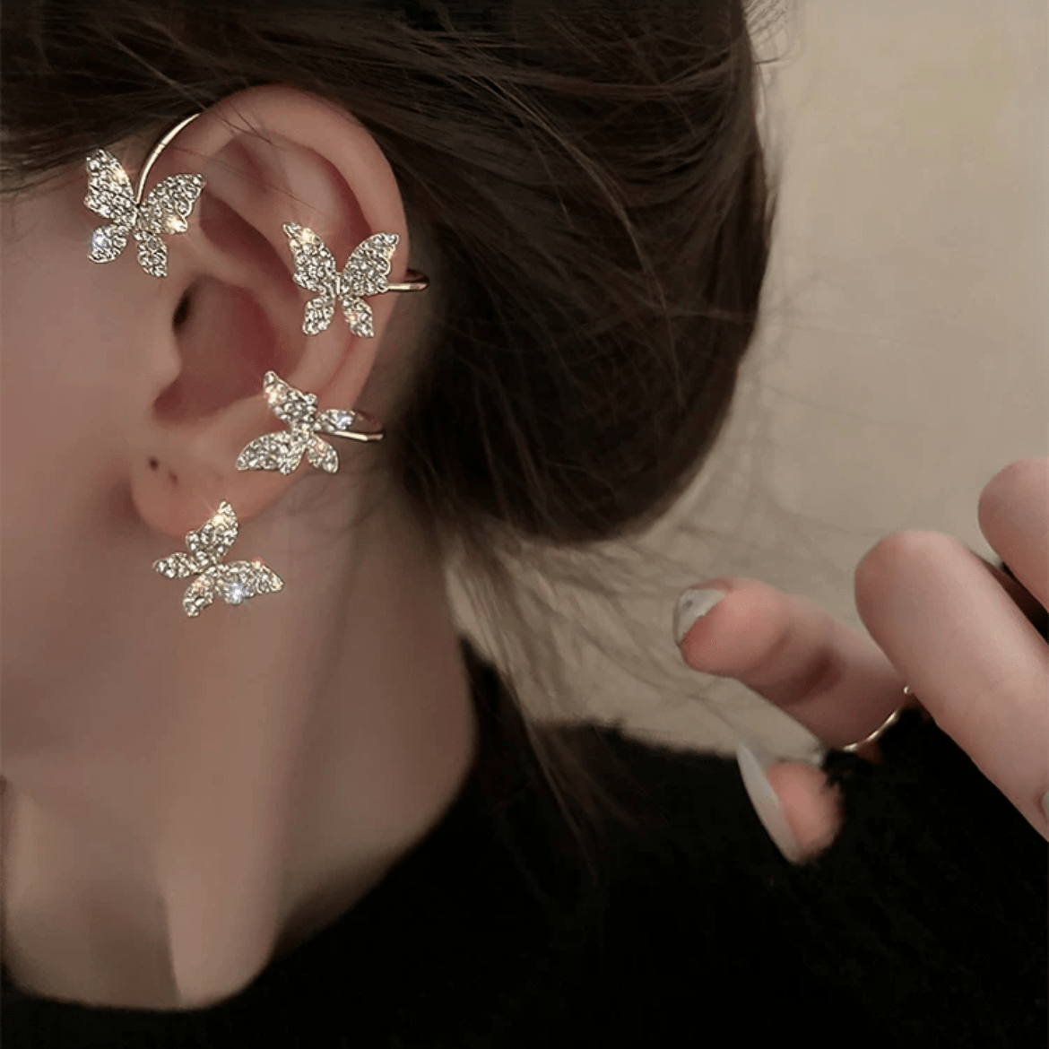 Glitter Crystal Inlaid Butterfly Ear Cuff Climber Crawler Wrap Earring