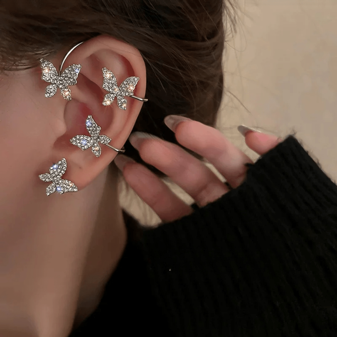 Glitter Crystal Inlaid Butterfly Ear Cuff Climber Crawler Wrap Earring