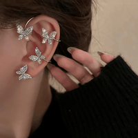 Thumbnail for Glitter Crystal Inlaid Butterfly Ear Cuff Climber Crawler Wrap Earring