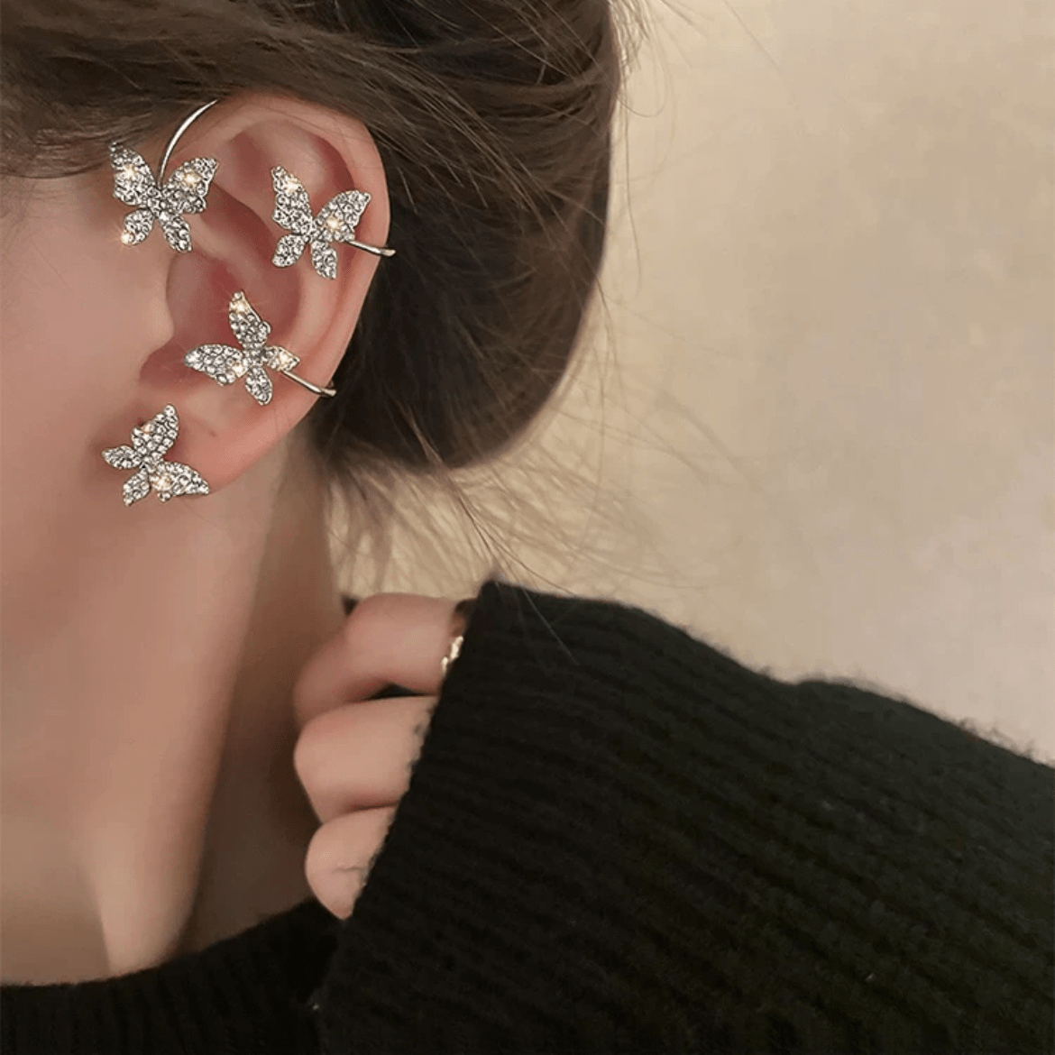 Glitter Crystal Inlaid Butterfly Ear Cuff Climber Crawler Wrap Earring