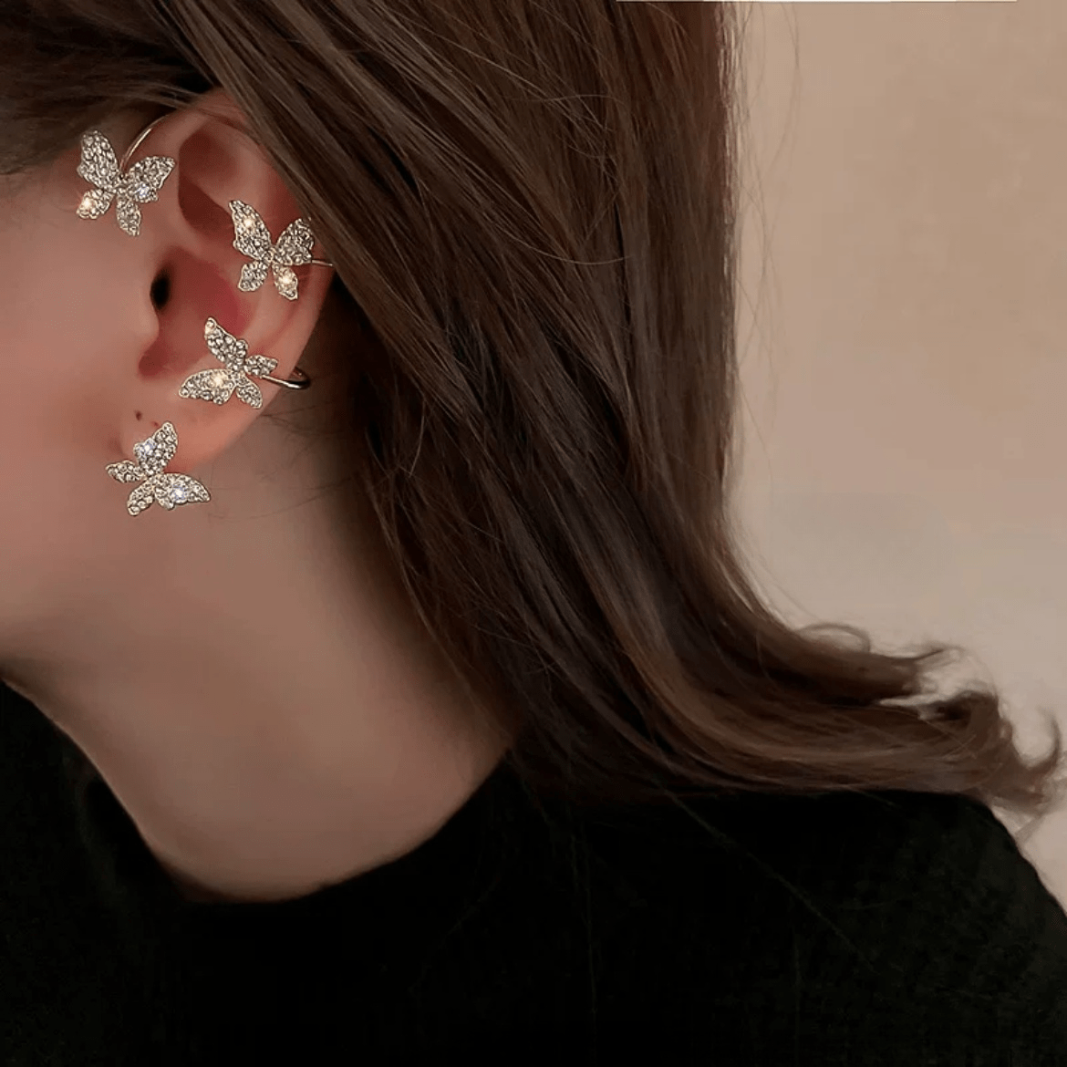 Glitter Crystal Inlaid Butterfly Ear Cuff Climber Crawler Wrap Earring