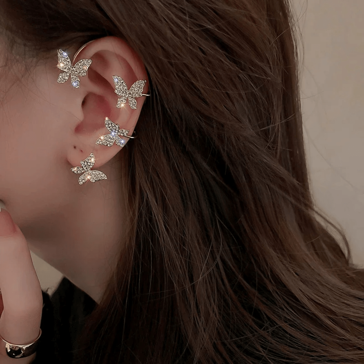 Glitter Crystal Inlaid Butterfly Ear Cuff Climber Crawler Wrap Earring