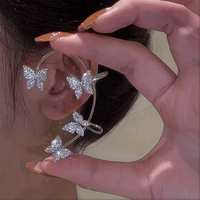 Thumbnail for Glitter Crystal Inlaid Butterfly Ear Cuff Climber Crawler Wrap Earring