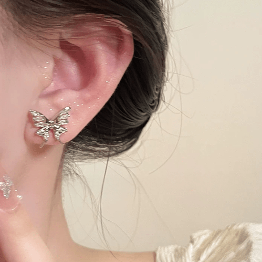 Glitter CZ Inlaid Butterfly Ear Wrap Earrings - ArtGalleryZen