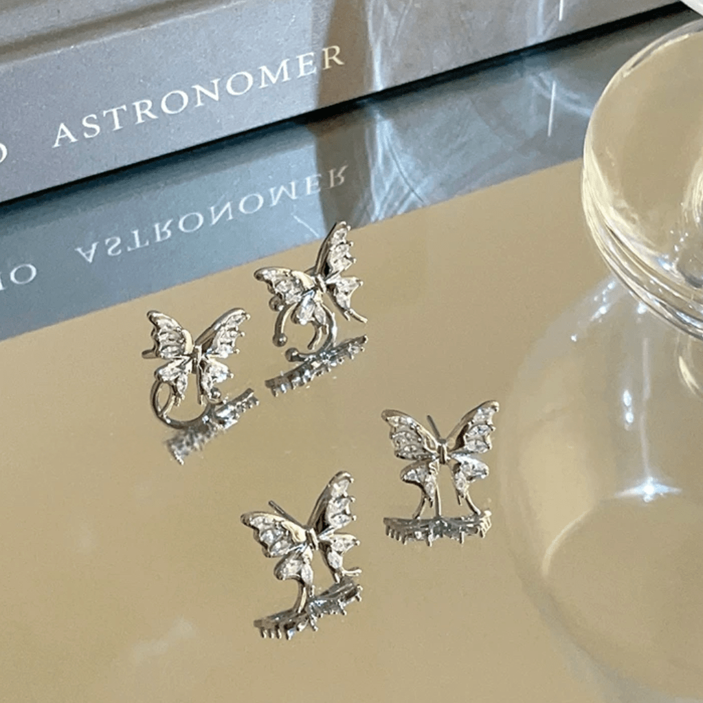 Glitter CZ Inlaid Butterfly Ear Wrap Earrings - ArtGalleryZen