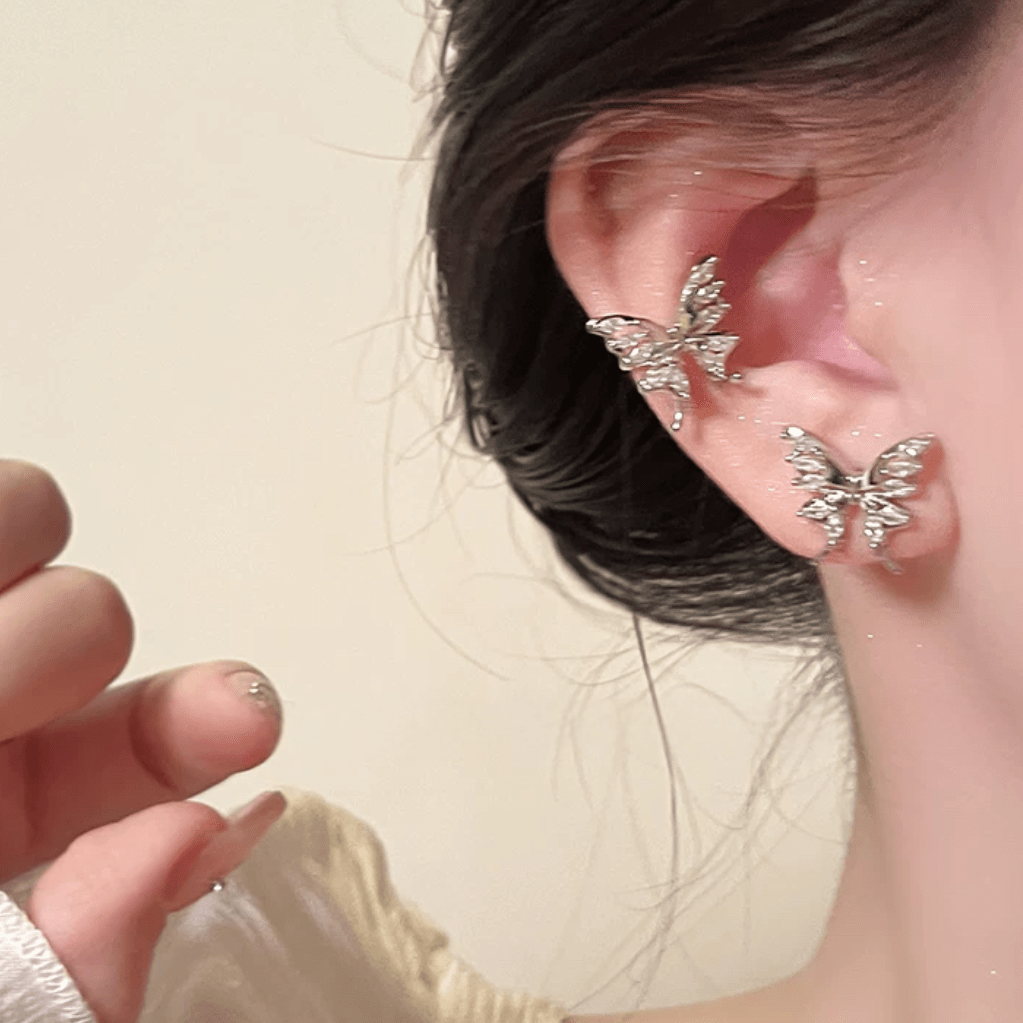 Glitter CZ Inlaid Butterfly Ear Wrap Earrings