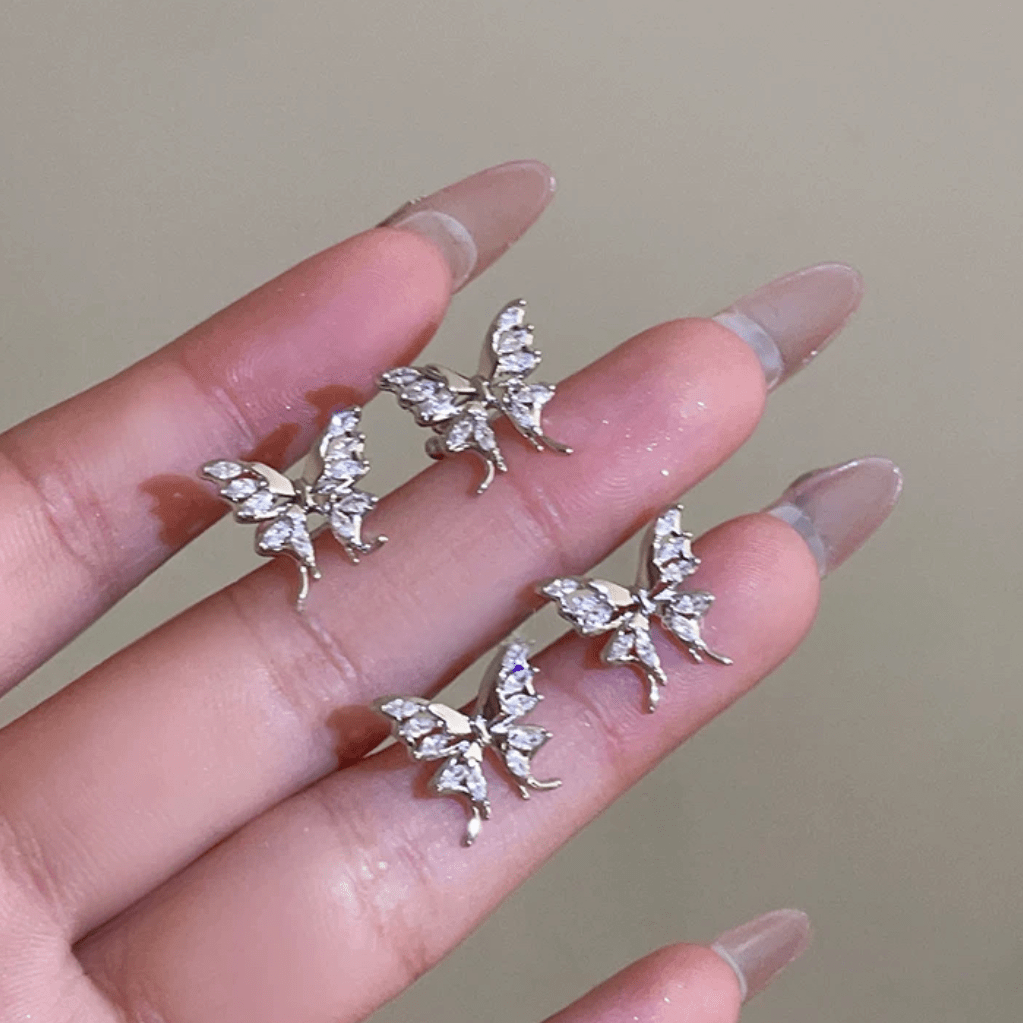 Glitter CZ Inlaid Butterfly Ear Wrap Earrings