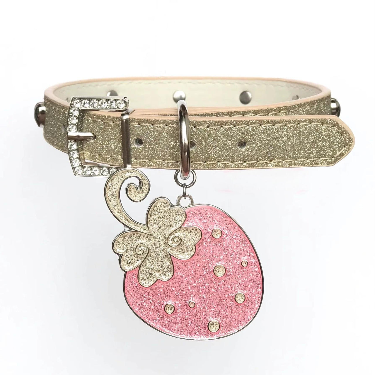 Glitter Enamel Strawberry Pendant PU Leather Collar Choker Necklace - ArtGalleryZen