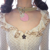 Thumbnail for Glitter Enamel Strawberry Pendant PU Leather Collar Choker Necklace - ArtGalleryZen