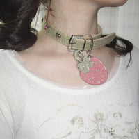 Thumbnail for Glitter Enamel Strawberry Pendant PU Leather Collar Choker Necklace - ArtGalleryZen