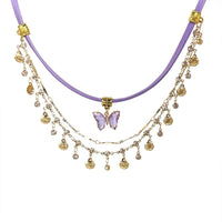 Thumbnail for Glitter Layered Butterfly Shell Rhinestone Tassel Wax Cord Necklace - ArtGalleryZen