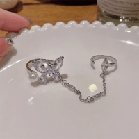 Thumbnail for Glitter Layered Crystal Inlaid Butterfly Pearl Chain Y Necklace Ring Set - ArtGalleryZen