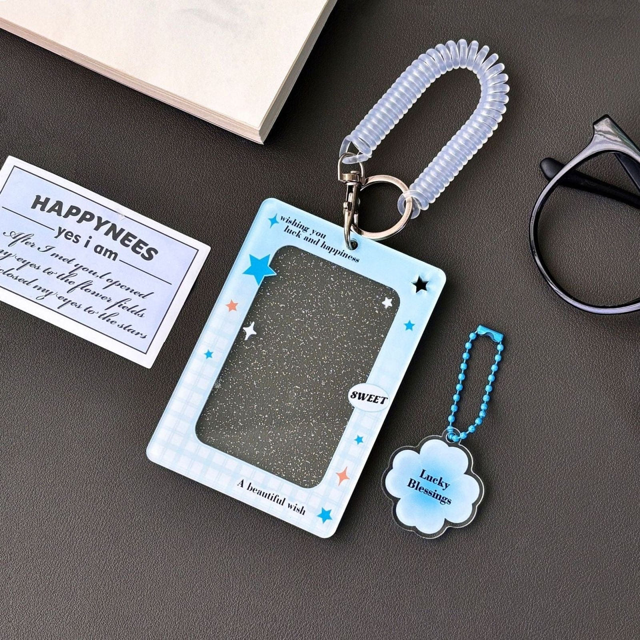 Glitter Lucky Blessings Kpop Keychain Acrylic Photocard Holder - ArtGalleryZen