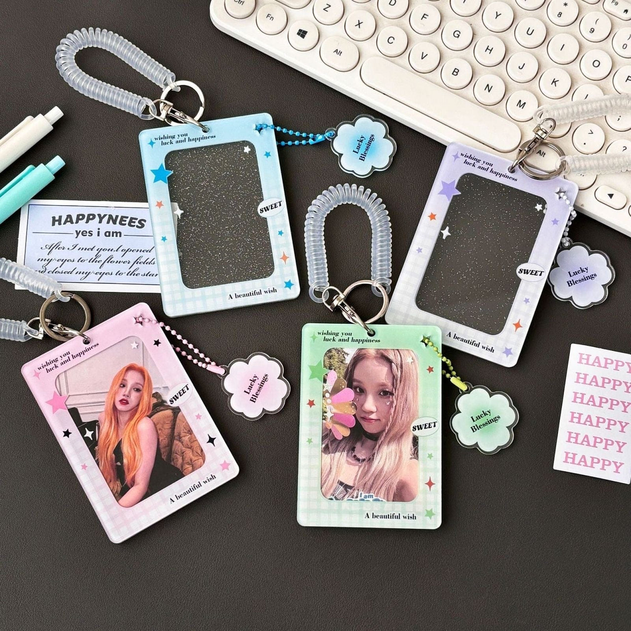 Glitter Lucky Blessings Kpop Keychain Acrylic Photocard Holder - ArtGalleryZen