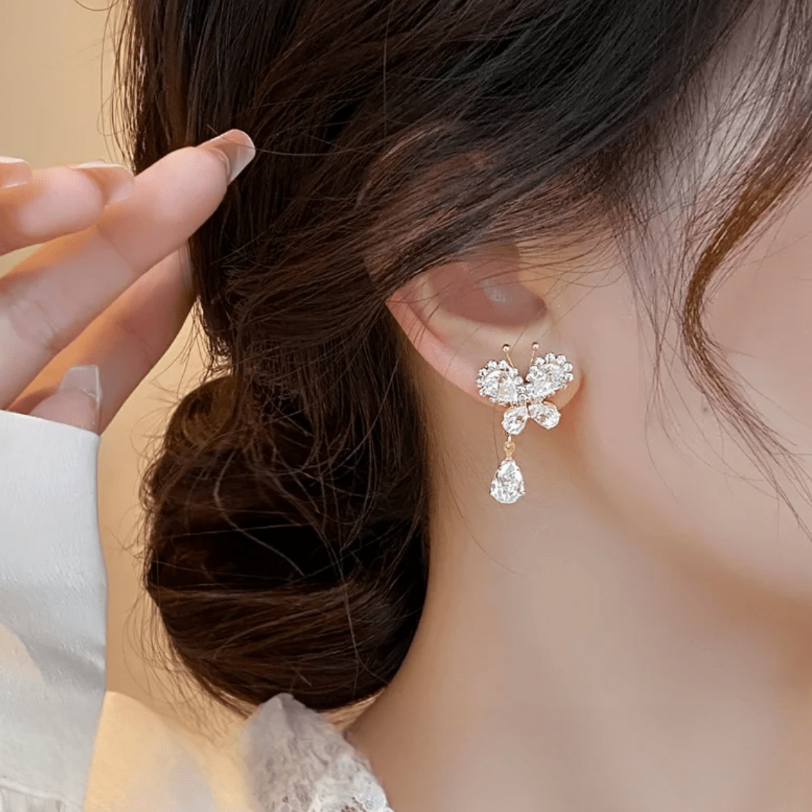 Glitter Rhinestone Dangle CZ Butterfly Earrings - ArtGalleryZen