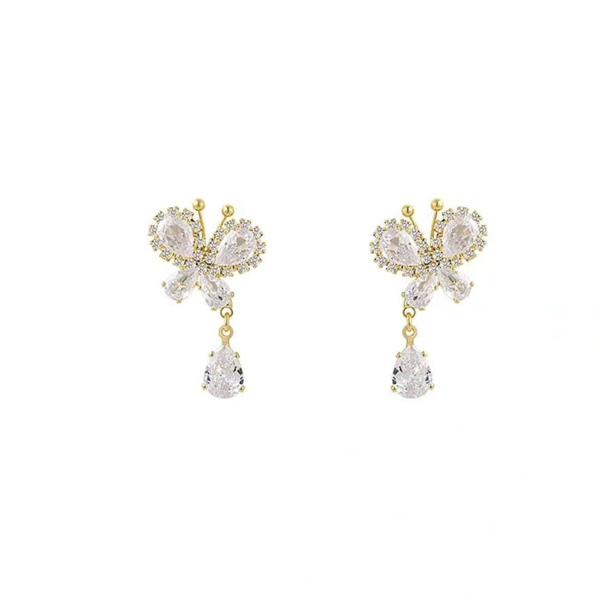 Glitter Rhinestone Dangle CZ Butterfly Earrings