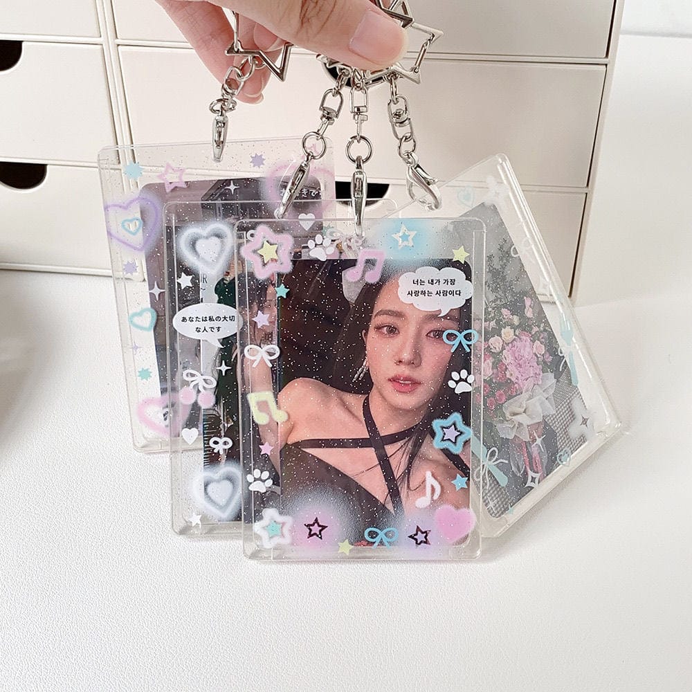 Glitter Star Heart Bow Kpop Keychain Acrylic Photocard Holder - ArtGalleryZen